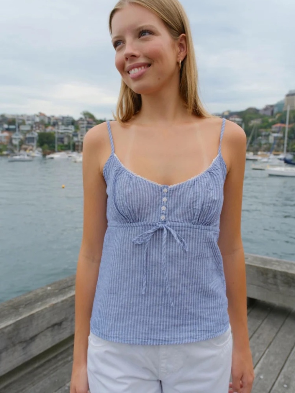 NWT Brandy Melville Blue/White Striped Tiffany Cotton Tank Top